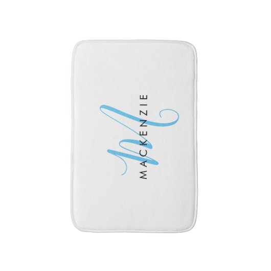 Elegant modern White Sky Blue Script Monogram Badmat (Voorkant Verticaal)