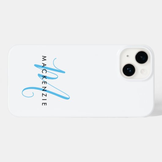 Elegant modern White Sky Blue Script Monogram Case-Mate iPhone Case (Achterkant (horizontaal))
