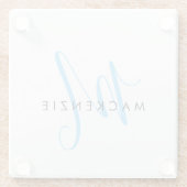 Elegant modern White Sky Blue Script Monogram Glazen Onderzetter (Achterkant)