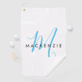 Elegant modern White Sky Blue Script Monogram Golfhanddoek (Insitu)