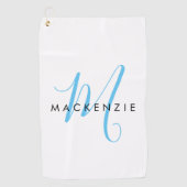 Elegant modern White Sky Blue Script Monogram Golfhanddoek (Voorkant)