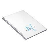 Elegant modern White Sky Blue Script Monogram Notitieboek (Rechterzijde)