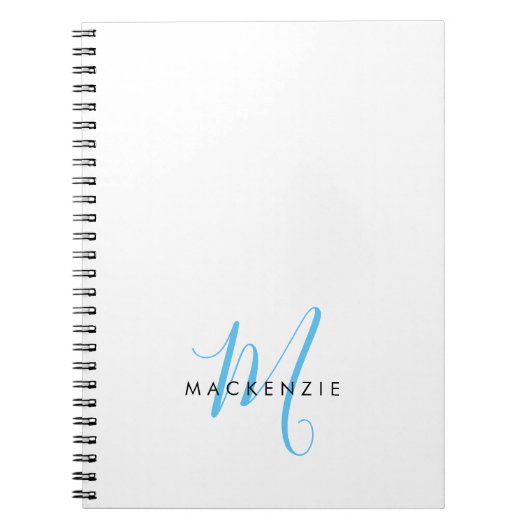 Elegant modern White Sky Blue Script Monogram Notitieboek (Voorkant)
