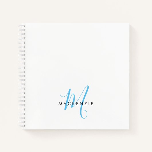 Elegant modern White Sky Blue Script Monogram Notitieboek (Voorkant)