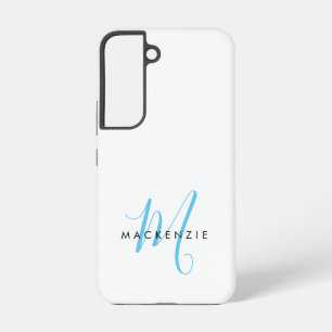 Elegant modern White Sky Blue Script Monogram Samsung Galaxy Hoesje