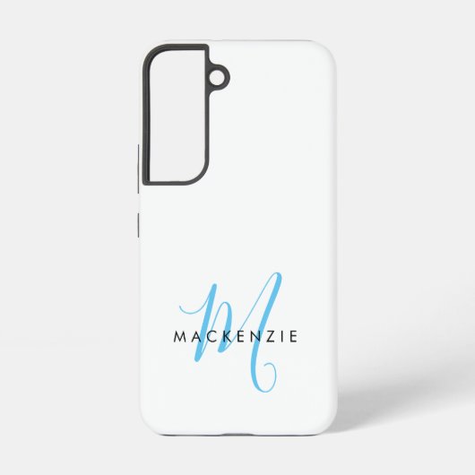 Elegant modern White Sky Blue Script Monogram Samsung Galaxy Hoesje (Achterkant)