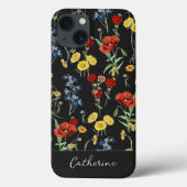 Elegant Modern Wildflower Naam op zwart Case-Mate iPhone Case (Achterkant)