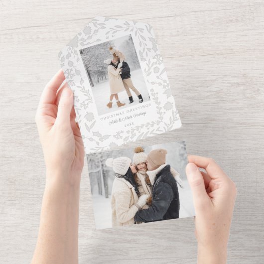 Elegant Modern Winter Botanische foto-Zilver All In One Uitnodiging (Afscheurbaar)