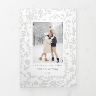 Elegant Modern Winter Botanische foto-Zilver Drieluik Kaart