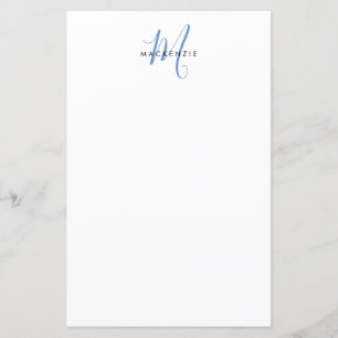 Elegant modern wit blauwe script monogram papier