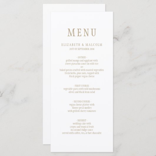 Elegant Modern Wit Eenvoudig Bruiloft Menu (Voorkant / Achterkant)