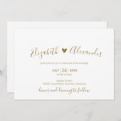 Elegant Modern Wit Goud Script Hart Bruiloft Kaart (Voorkant / Achterkant)