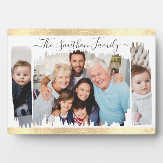 Elegant Modern Wit & Goud Voeg Uw Foto Familie Fotoplaat (voorkant)