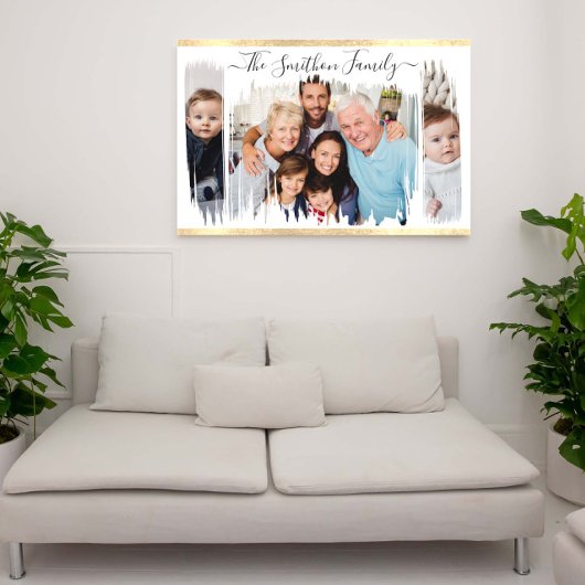 Elegant Modern Wit & Goud Voeg Uw Foto Familie Poster