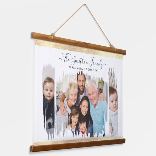 Elegant modern wit & goud voeg uw fotoserie toe hangend wandkleed (Gebogen)