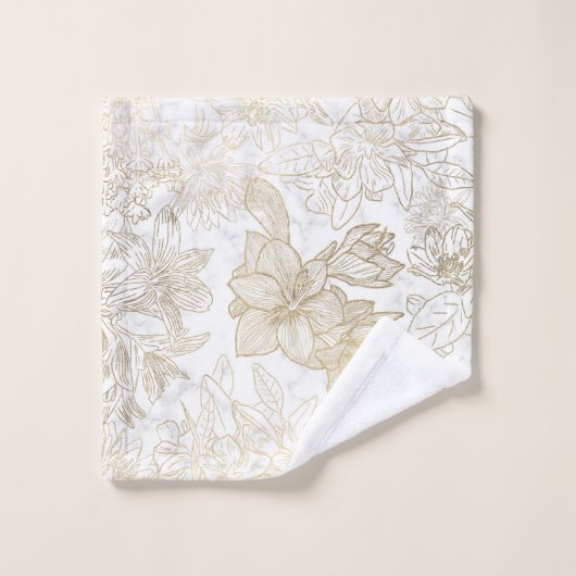Elegant modern wit grijs goud marmer bloemen bad handdoek (Wasdoekje)