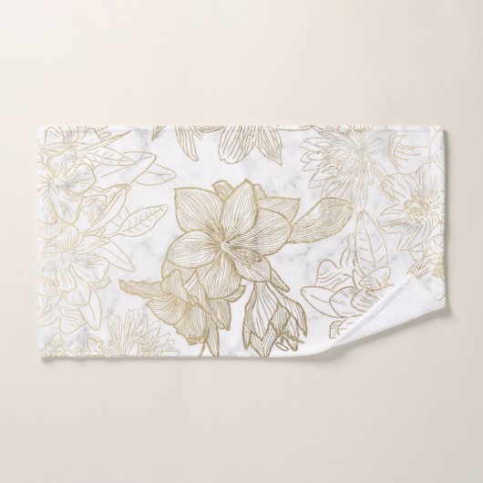 Elegant modern wit grijs goud marmer bloemen bad handdoek (Handdoek)