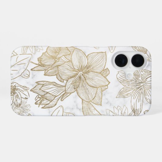 Elegant modern wit grijs goud marmer bloemen iPhone 16 hoesje (Achterkant horizontaal)
