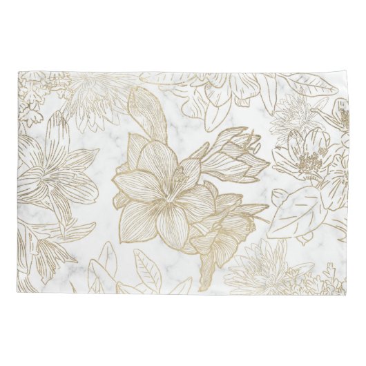 Elegant modern wit grijs goud marmer bloemen kussensloop (Achterkant-Links)