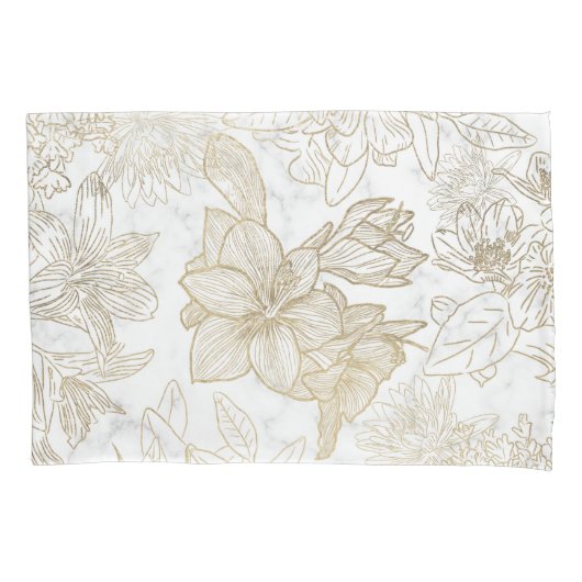 Elegant modern wit grijs goud marmer bloemen kussensloop (Voorkant-Links)