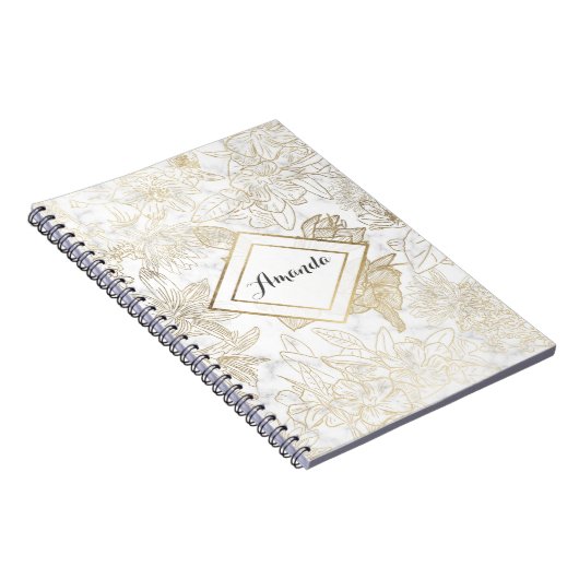 Elegant modern wit grijs goud marmer bloemen notitieboek (Rechterzijde)