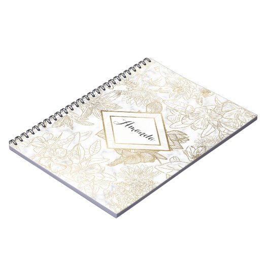 Elegant modern wit grijs goud marmer bloemen notitieboek (Linkerzijde)