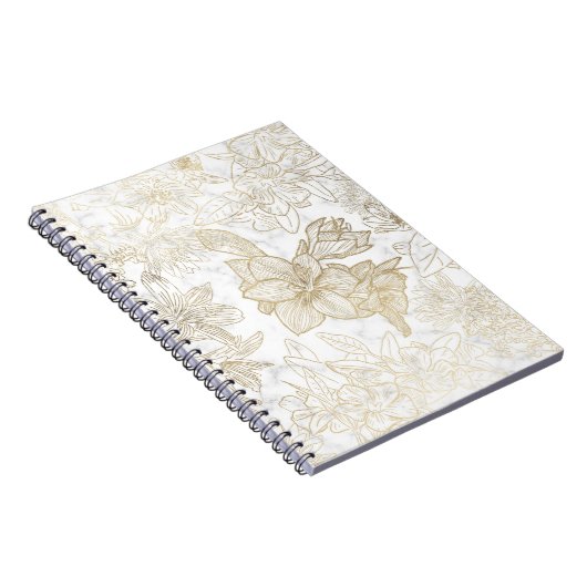 Elegant modern wit grijs goud marmer bloemen notitieboek (Rechterzijde)