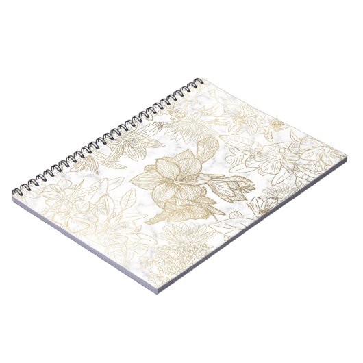 Elegant modern wit grijs goud marmer bloemen notitieboek (Linkerzijde)