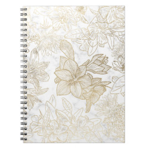 Elegant modern wit grijs goud marmer bloemen notitieboek