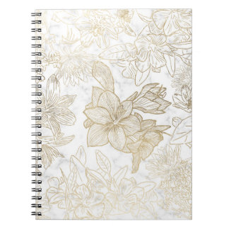 Elegant modern wit grijs goud marmer bloemen notitieboek
