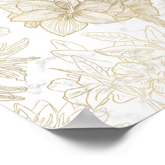 Elegant modern wit grijs goud marmer bloemen poster (Hoek)