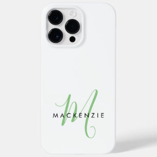 Elegant Modern Wit Groen Script Monogram Case-Mate iPhone 14 Pro Max Hoesje