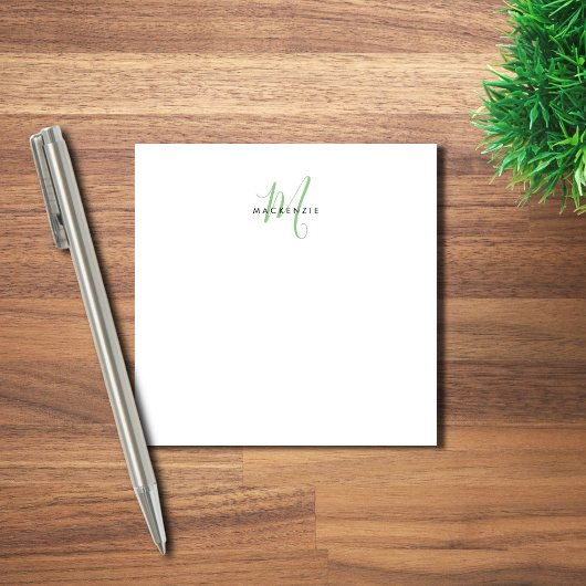 Elegant Modern Wit Groen Script Monogram Post-it® Notes