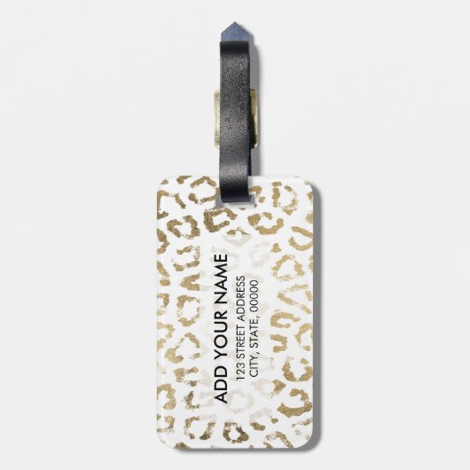 Elegant, modern, wit papier met goudluipaard bagagelabel (Achterkant verticaal)