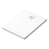 Elegant Modern Wit Rode Script Monogram Notitieblok (Gedraaid)