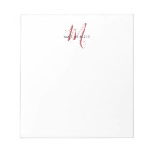 Elegant Modern Wit Rode Script Monogram Notitieblok (Voorkant)