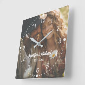 elegant modern wit script foto jubileum vierkante klok (Hoek)