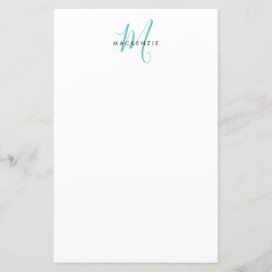 Elegant Modern Wit Teal Schrift Monogram Papier