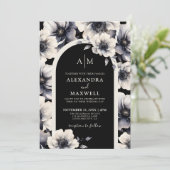 Elegant Modern Wit Zwart Bloemen Bruiloft Kaart (Staand voorkant)