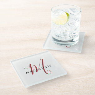 Elegant modern wit zwart-witmonogram glazen onderzetter