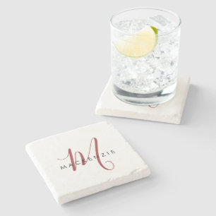 Elegant modern wit zwart-witmonogram stenen onderzetter