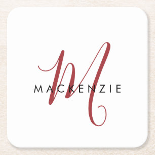 Elegant modern wit zwart-witmonogram vierkante kartonnen onderzetter