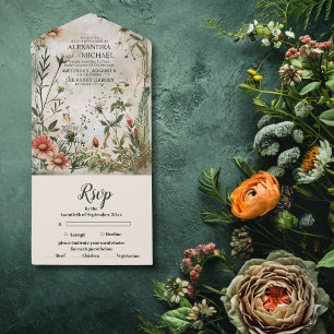 Elegant Modern Woodland Herfst Floral Wedding All In One Uitnodiging
