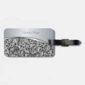 Elegant modern zilver glitter, metaal, hoge hoogte bagagelabel (Achterkant horizontaal)