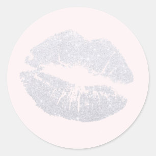 Elegant modern zilver lippen roze make-up ronde sticker