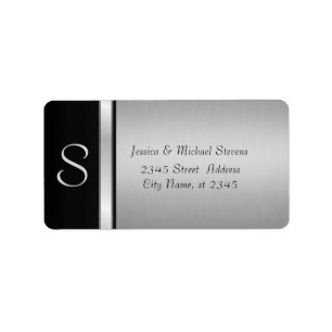 Elegant modern zilver/zwart monogram bruiloft etiket