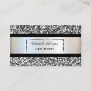 Elegant Modern,Zilveren Glitter Frame,Zwarte Stre Visitekaartje