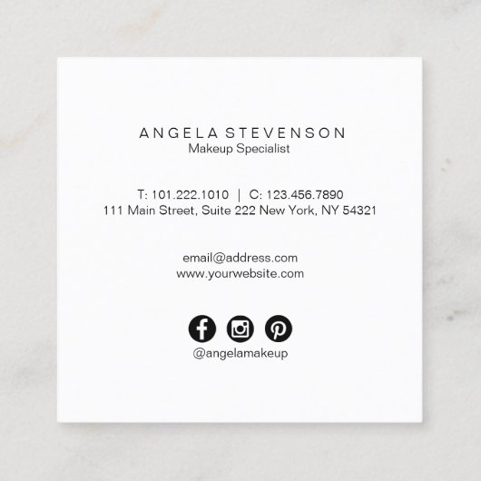 Elegant modern zilverglitter lipt make-up kunstena vierkante visitekaartje (Achterkant)