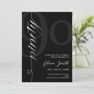 Elegant Modern Zwart 90ste Verjaardagsfeest Kaart