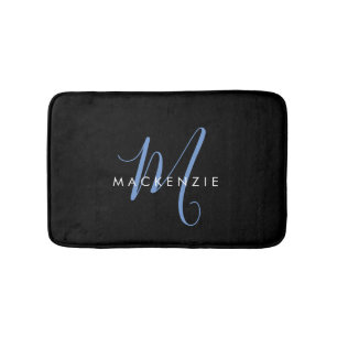 Elegant modern zwart blauw Script-monogram Badmat